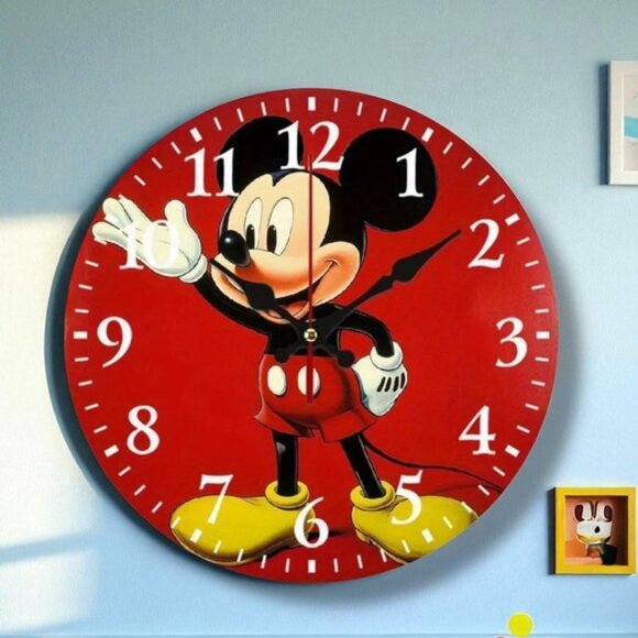 Mickey Mouse Wall Clock Red Yellow Analog Quartz Round Wall Decor 10” NEW - Picture 4 of 16